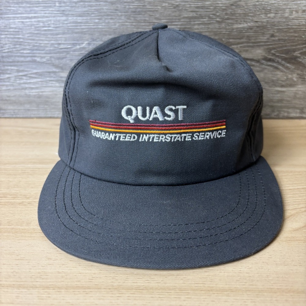 VINTAGE Quast Hat Cap Snap Back Black Guaranteed Interstate Service Mens USA 80s